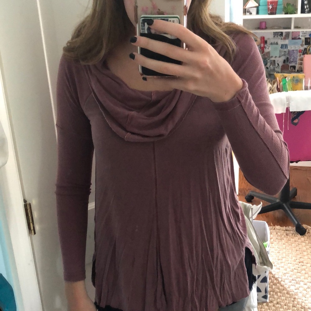 Red cowl neck top